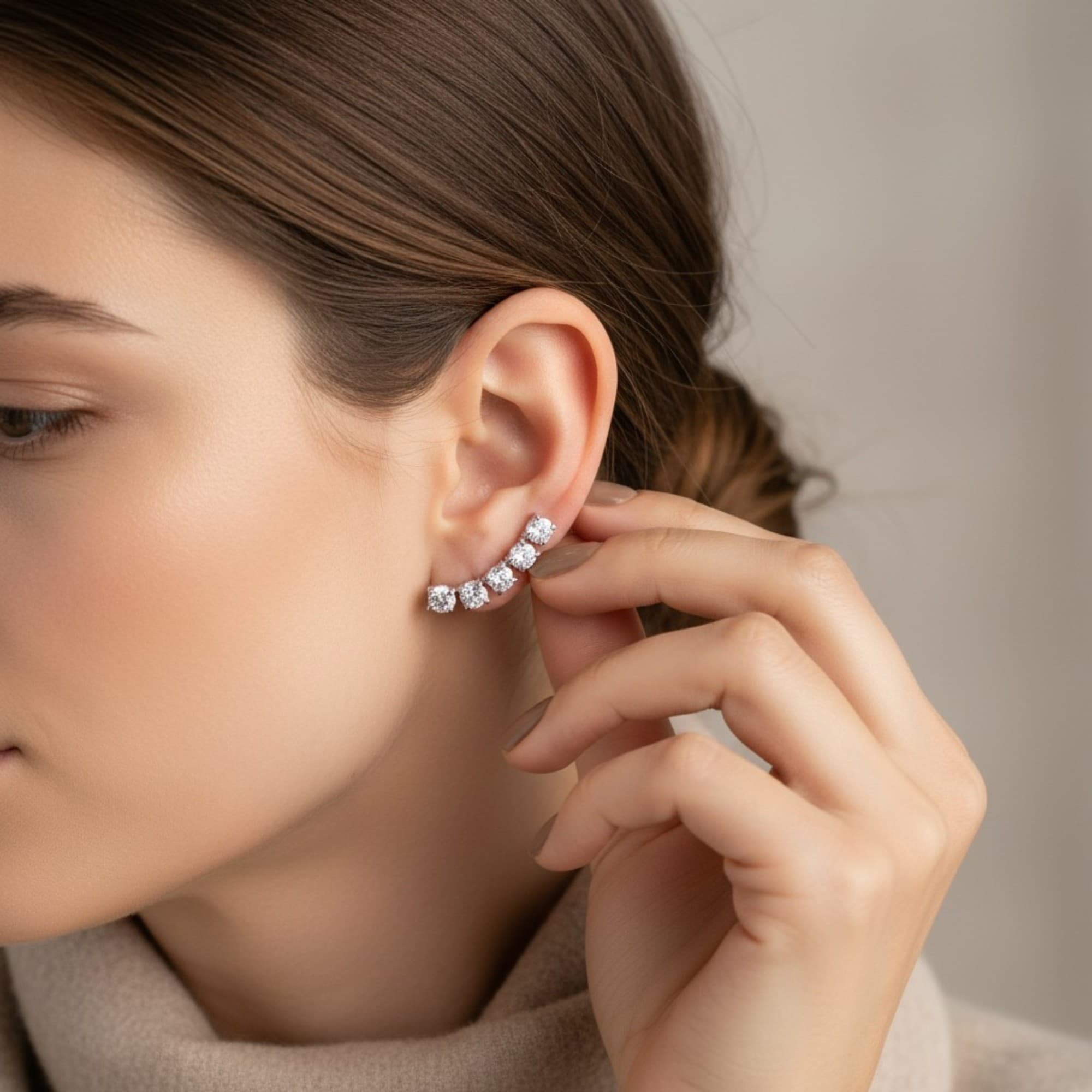 Brinco Ear Cuff Cristal Prateado — miniatura 2