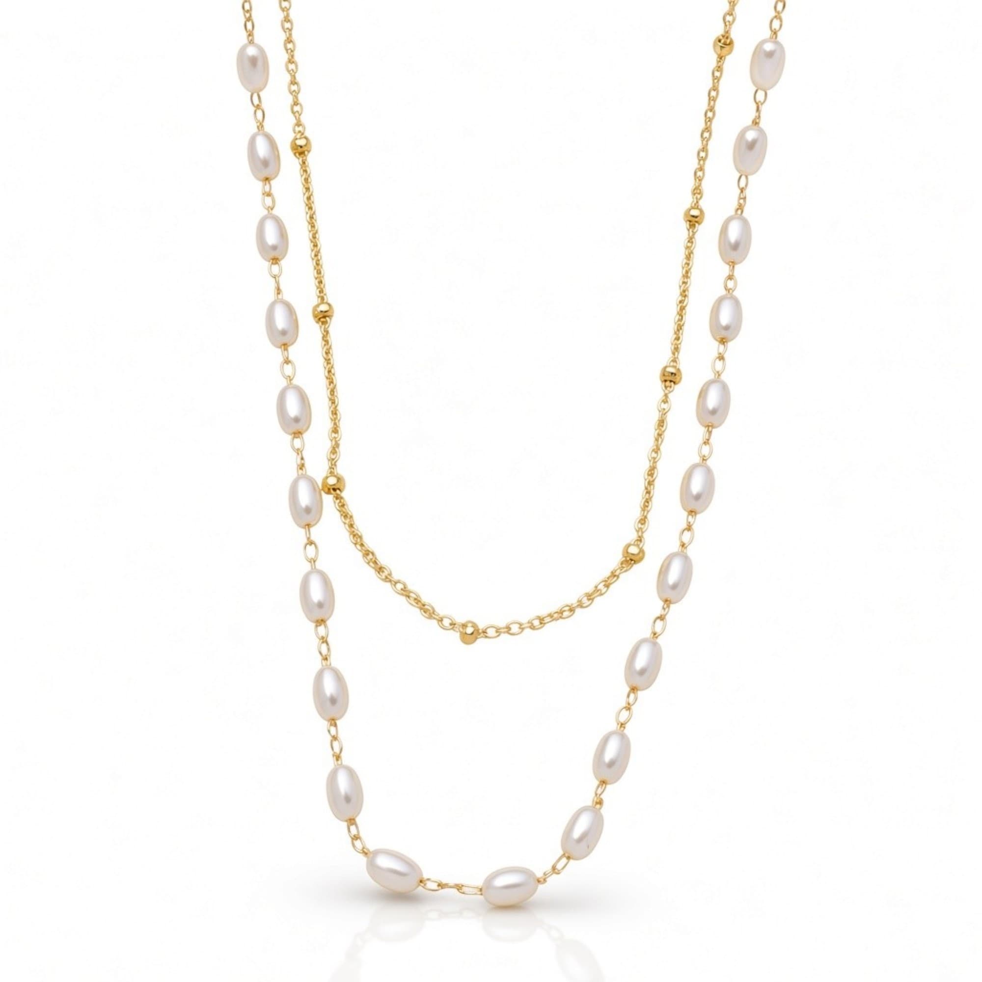 Colar Duplo de Pérolas Dourado