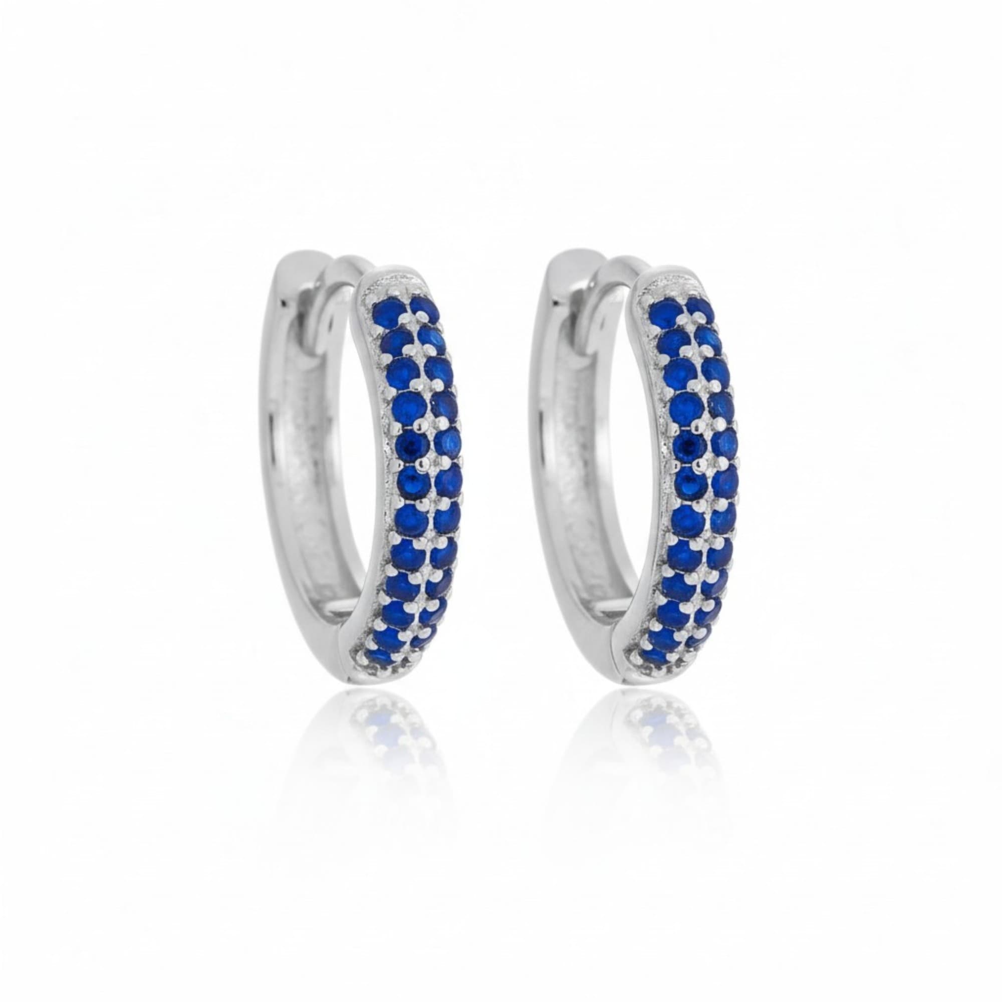 Brinco Argolinha Azul Cravejada Prateado — miniatura 2