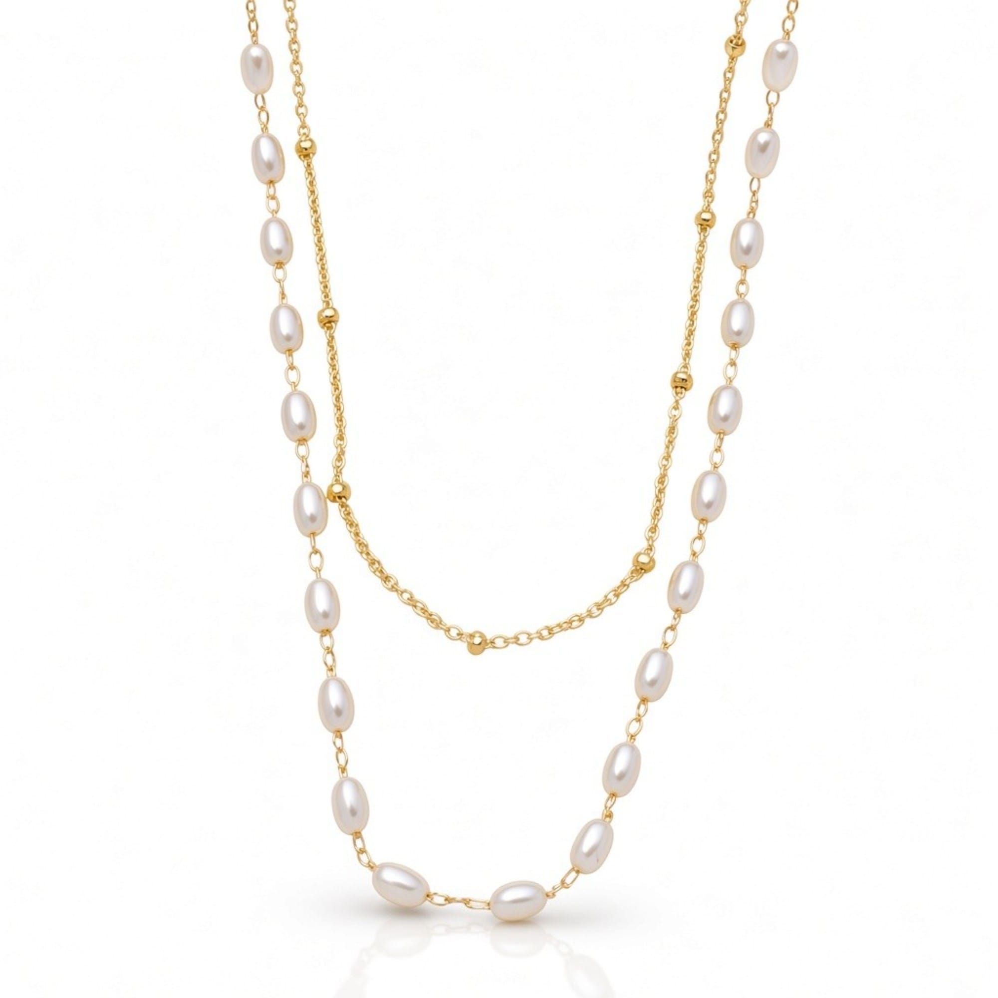 Colar Duplo de Pérolas Dourado