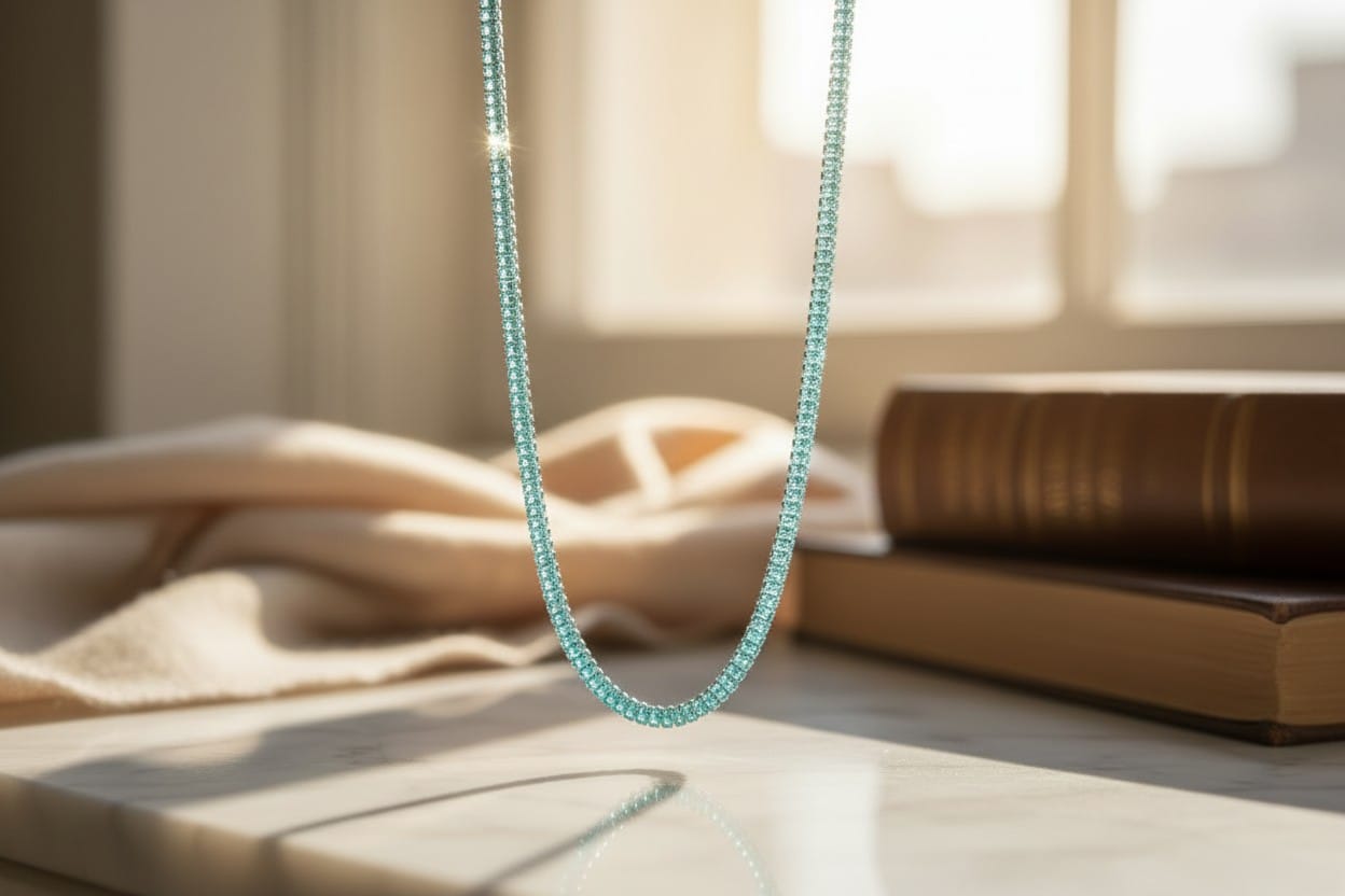 Colar Riviera Baguete Verde Prateado – imagem 2