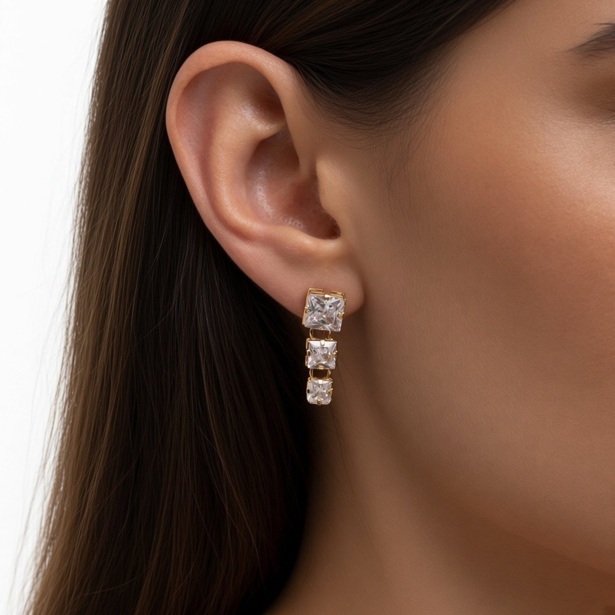 Brinco Trio Carré Cristal Dourado – imagem 2